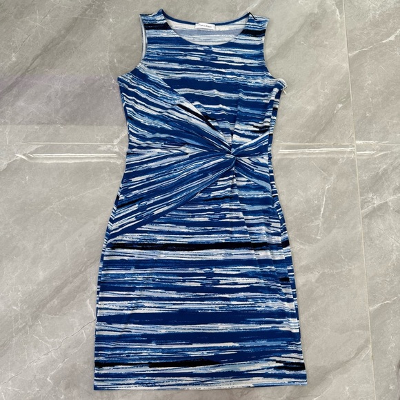 Calvin Klein Dresses & Skirts - Women’s Calvin Klein Striped Stretch Knotted Waist Sleeveless Dress Size 4 or 6